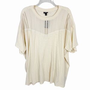 NEW TORRID Heritage Ivory Slub Woven Yoke Crochet Short Sleeve Tee Women’s 1X
